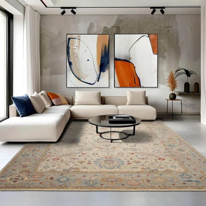 LoomBloom 9’x12′ Beige Hand Knotted Khyber Traditional All-Over Wool Oriental Area Rug