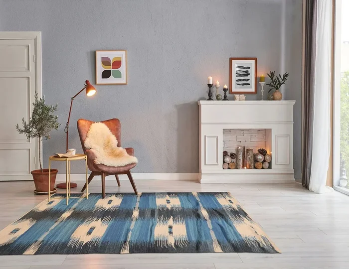 LoomBloom Beige Hand Woven Ikat Wool Oriental Contemporary Area Rug 5×8