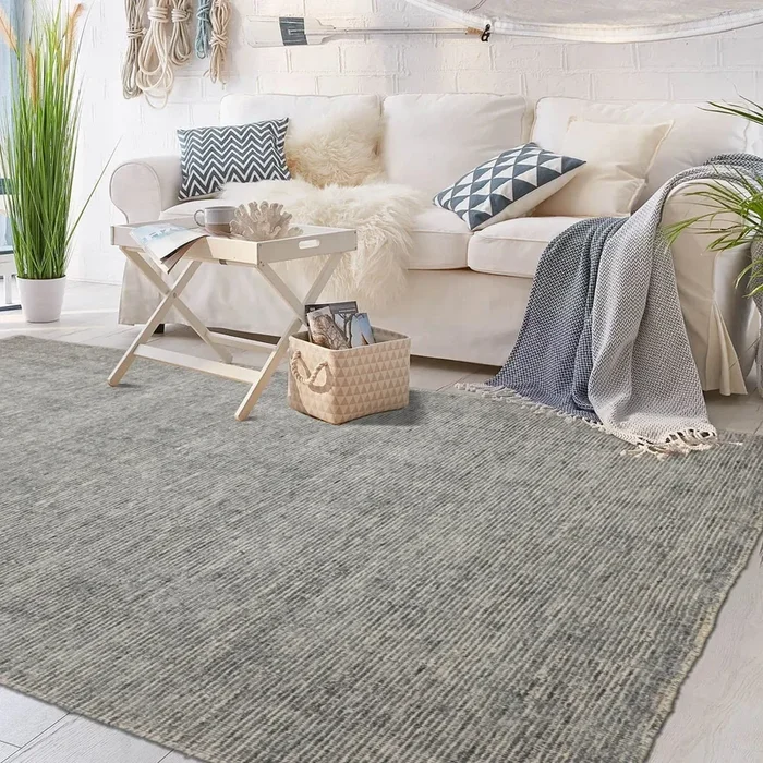 LoomBloom Beige Modern Ribbed Hand Knotted Wool Oriental Area Rug in 5×8