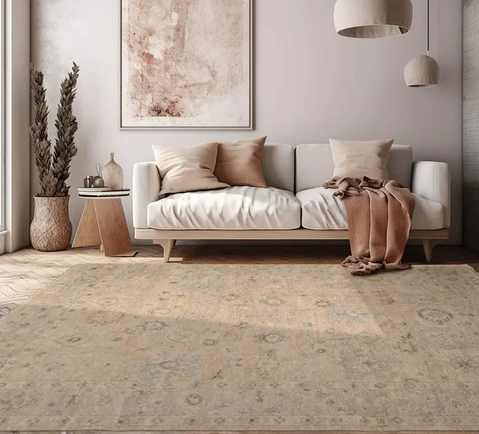 LoomBloom Beige Oushak Wool Rug LoomBloom Hand Knotted 9’x11’11”