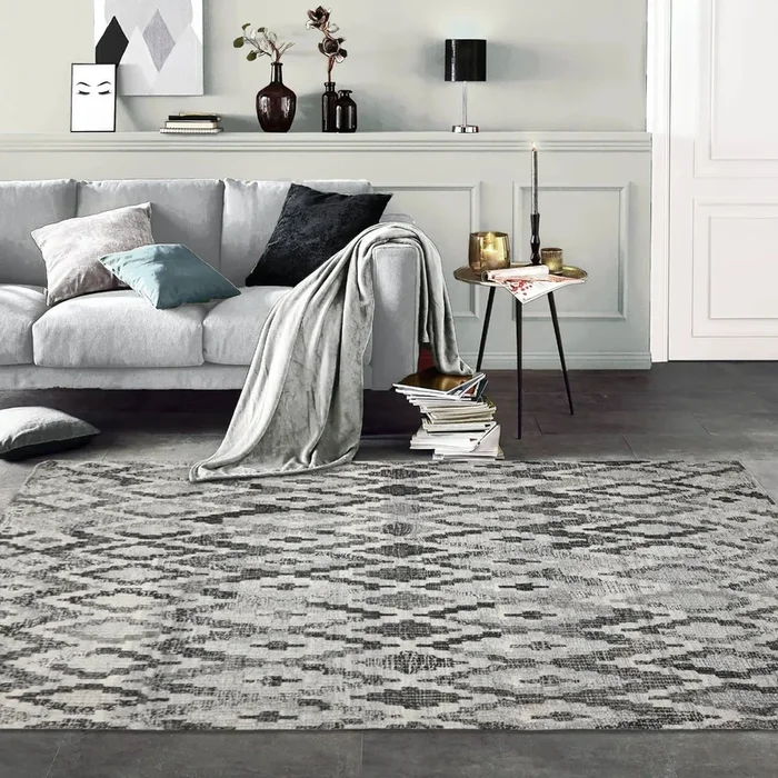 LoomBloom Gray Southwestern Kilim Wool Rug in 5×8 Size