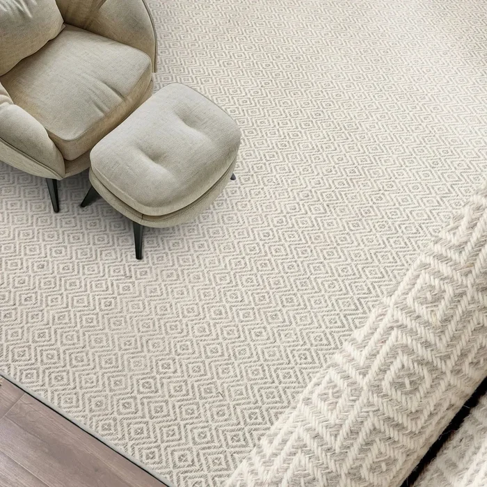 LoomBloom Multi Size Ivory Hand Woven Contemporary Geometric Flatweave New Zealand Wool Oriental Area Rug