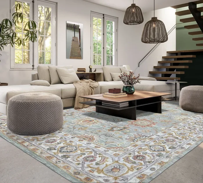 loomBloom Multi Size Mint Green Hand Tufted Handmade Modern & Contemporary Floral Wool Oriental Area Rug