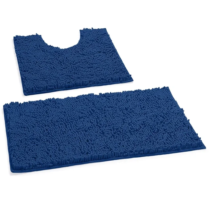 LuxUrux Bathroom Rugs Luxury Chenille 2-Piece Bath Mat Set, Blue