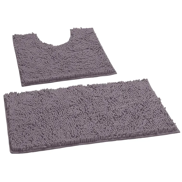 LuxUrux Bathroom Rugs Luxury Chenille 2-Piece Bath Mat Set, Mauve