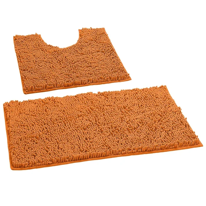 LuxUrux Bathroom Rugs Luxury Chenille 2-Piece Bath Mat Set, Orange