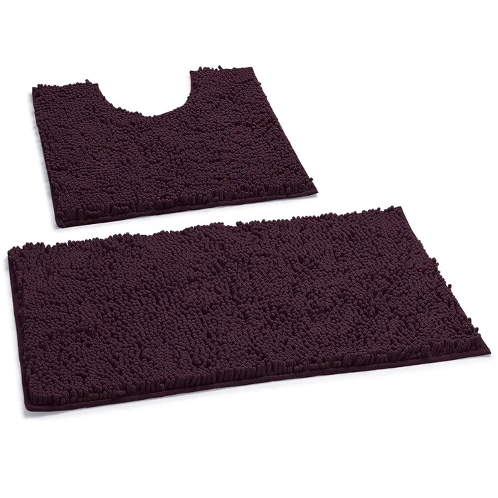 LuxUrux Bathroom Rugs Luxury Chenille 2-Piece Bath Mat Set, Plum