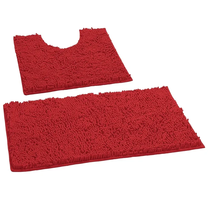 LuxUrux Bathroom Rugs Luxury Chenille 2-Piece Bath Mat Set, Red