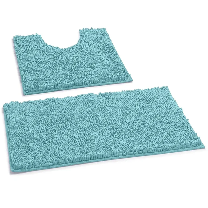 LuxUrux Bathroom Rugs Luxury Chenille 2-Piece Bath Mat Set, Spa Blue