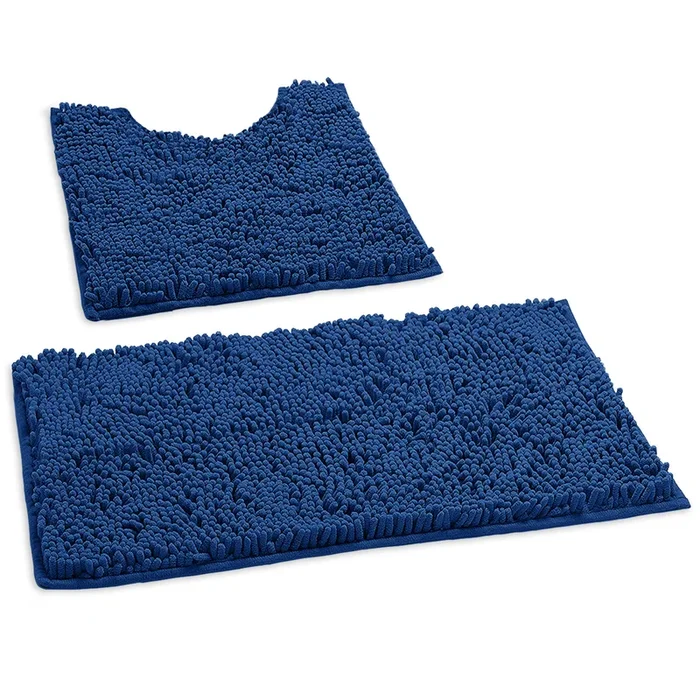 Luxury Chenille Bathroom Rugs 2-Piece Bath Mat Set, Small, Blue