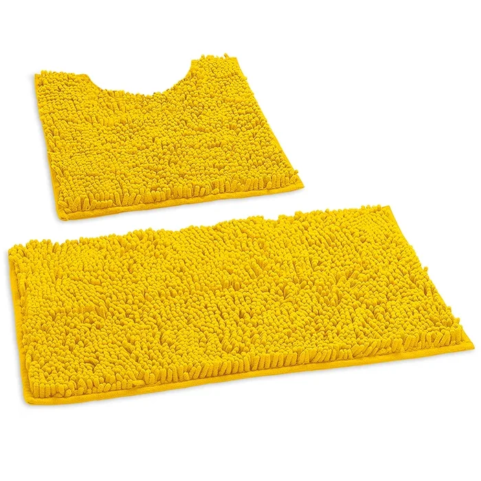 Luxury Chenille Bathroom Rugs 2-Piece Bath Mat Set, Small, Lemon