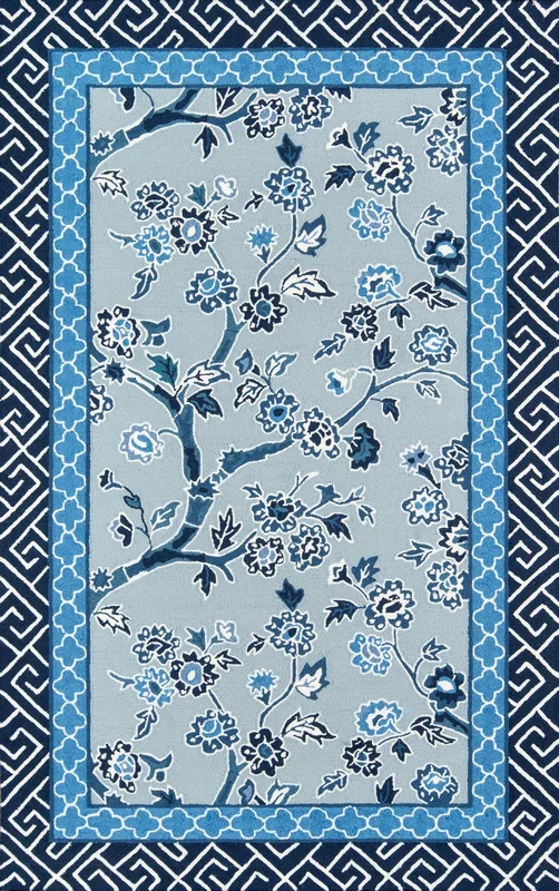 Madcap Cottage Under A Loggia UND-5 Blue Transitional Hand Hooked Rug
