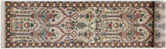 Mahal Heritage Dionne Beige/Blue Wool Runner – 2’6” x 12’4”