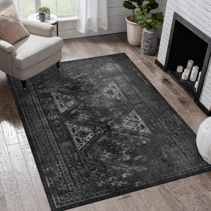 Maval Black & Gray Washable Area Rug