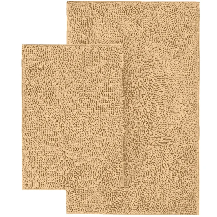 Microfiber 2-Piece Rectangular Mats Set, 20×30 & 15×23 Inch, Beige
