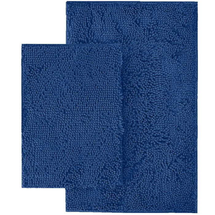 Microfiber 2-Piece Rectangular Mats Set, 20×30 & 15×23 Inch, Blue