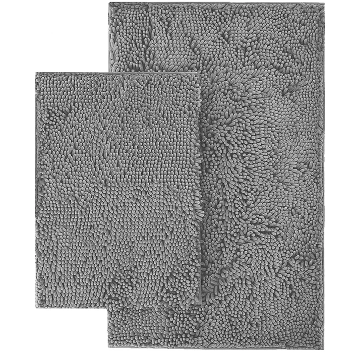 Microfiber 2-Piece Rectangular Mats Set, 20×30 & 15×23 Inch, Light Grey