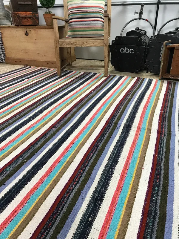 Mid-Century Modern Design 7×7 Striped Vintage Kilim