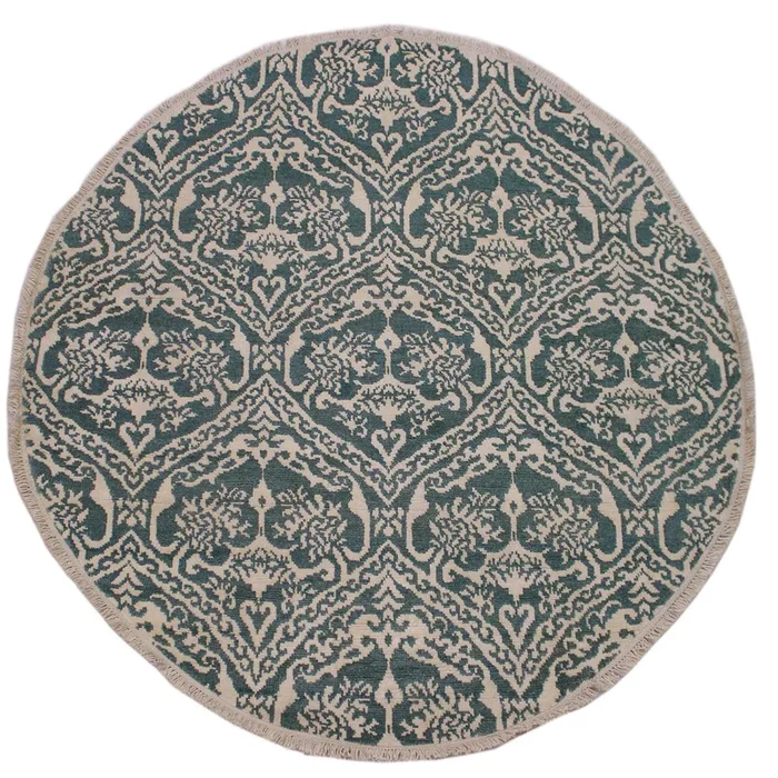 Modern Abstract Ileana Green/Ivory Wool & Silk Round -6’1 x 6’1