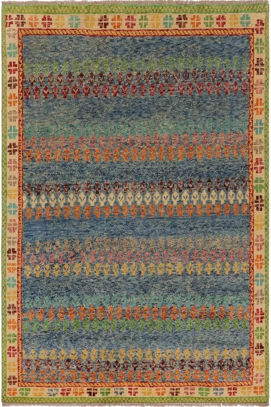Modern Balochi Gracie Blue/Beige Wool Rug – 4’11” x 6’6”