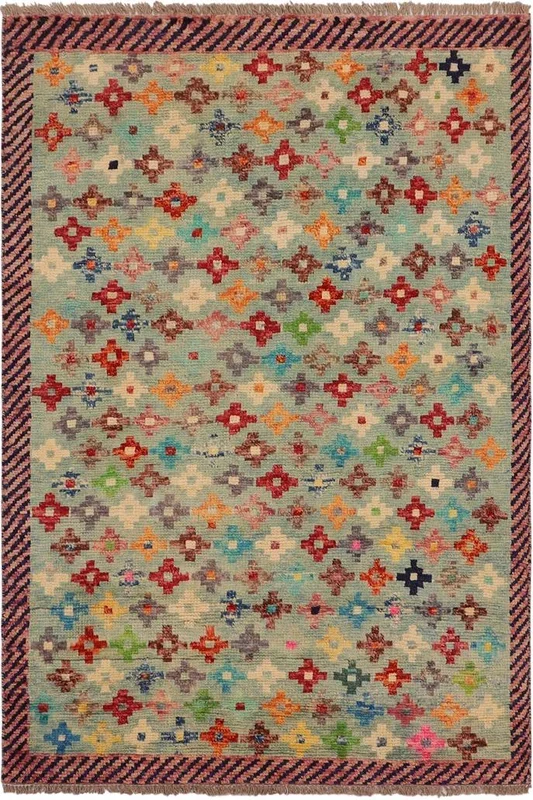 Modern Balochi Lila Blue/Red Wool Rug – 3’4” x 5’0”