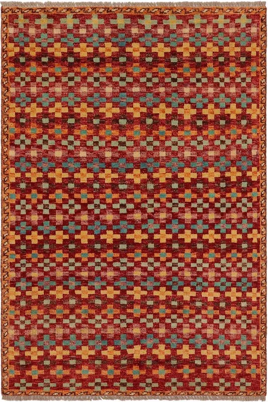 Modern Balochi Zion Red/Blue Wool Rug – 3’3” x 5’0”
