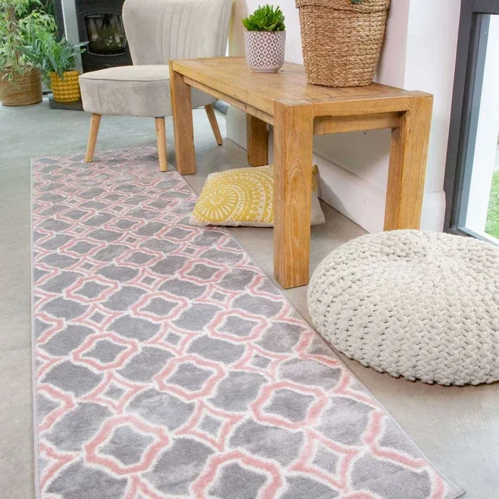 Modern Grey Blush Trellis Runner Rug