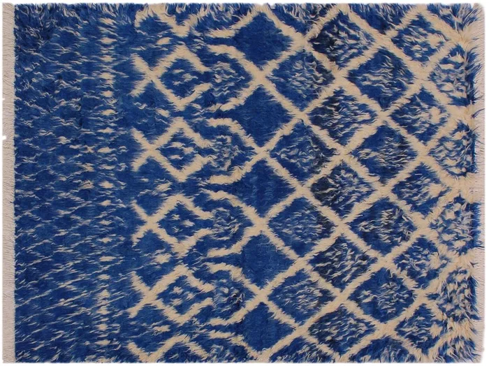 Modern Moroccan Allen Blue/Ivory Wool Rug – 4’1” x 6’1”