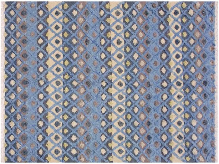 Modern Moroccan High-Low Lashandr Lt. Blue/Ivory Wool Rug – 5’5” x 7’5”