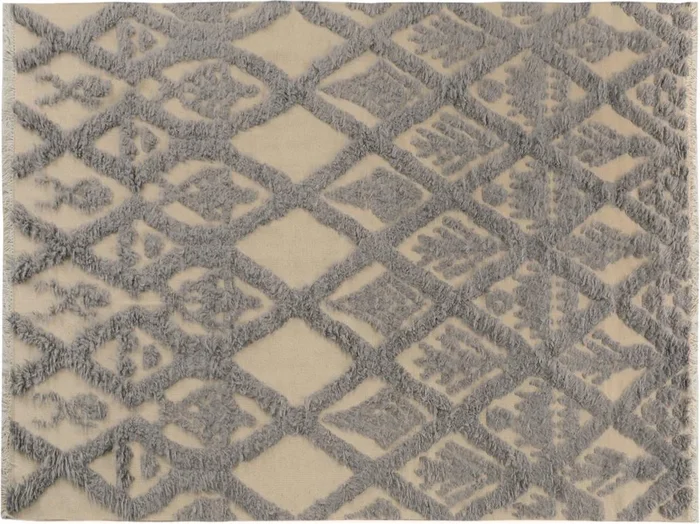 Modern Moroccan High-Low Nigel Ivory/Blue Wool Rug – 5’9” x 8’11”