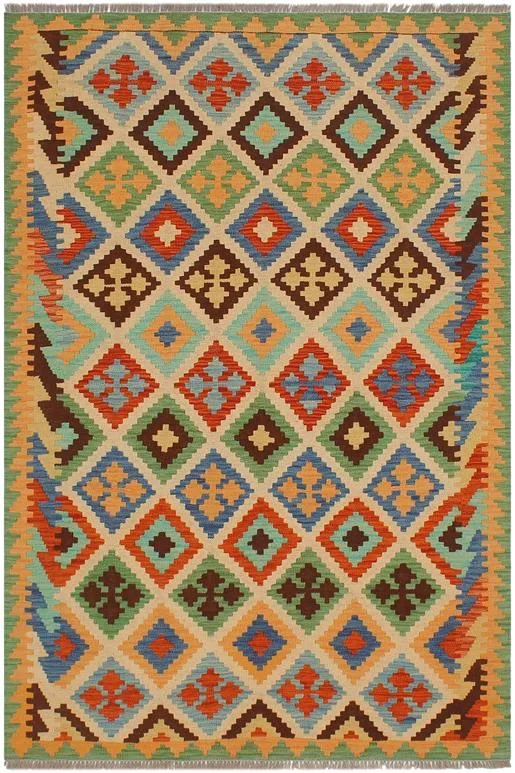 Modern Turkish Kilim Alfredia Hand-Woven Wool Rug – 4’0” x 5’10”