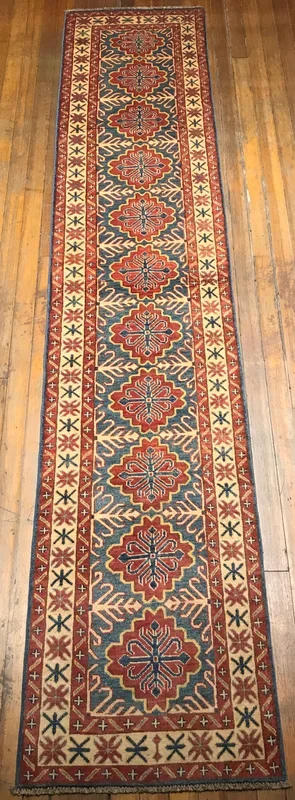 Mogul Natural Dyes / Hand Spun Fine Wool Rug. 12’.5” x 2’.6”
