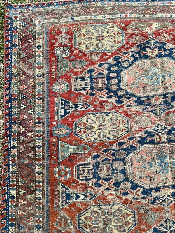 4’4 x 7’ Vintage Turkish Oushak Carpet Muted Gray, Apricot, Pink + Green ‘3417