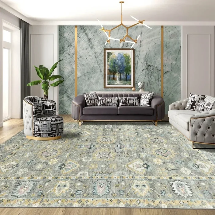 Multi Size Gray, Light Gold Hand Knotted 100% Wool Turkish Oushak Traditional Oriental Area Rug