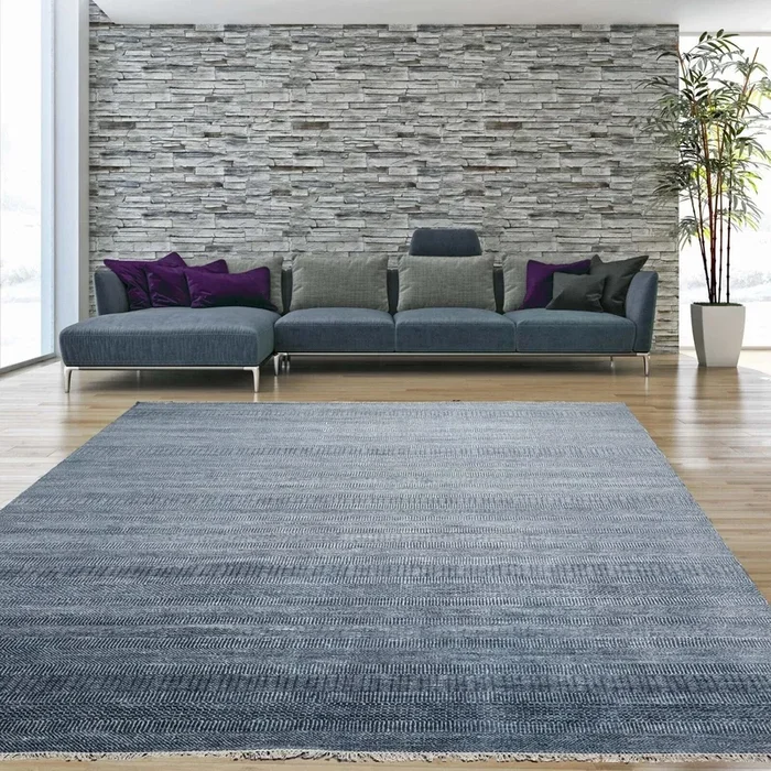 Multi Sizes Hand Knotted Wool and Silk Modern & Contemporary Oriental Area Rug Blue,Gray Color
