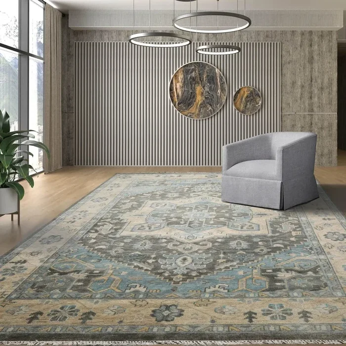 Multi Sizes LoomBloom Muted Turkish Oushak Hand Knotted 100% Wool Area Rug Mossy Gray