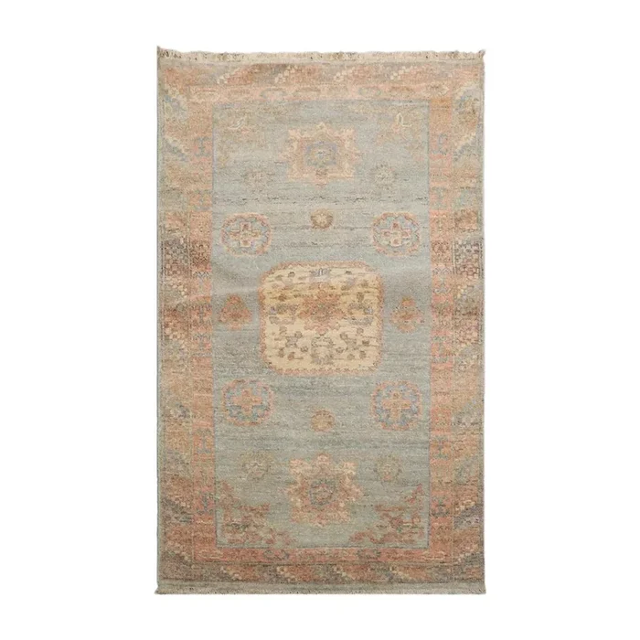 Muted Afghan Oushak Vegetable Dyes 3’ x 5’ Hand Knotted Wool Area Rug Slate