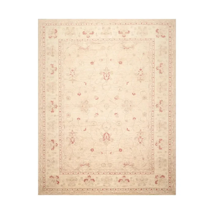 Muted Hand Knotted 8’10” x 11’2” 100% Wool Peshawar Oriental Area Rug Oatmeal