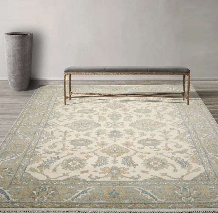 Muted Turkish Oushak 8’11″ x 11’11” Hand Knotted 100% Wool Area Rug Cream