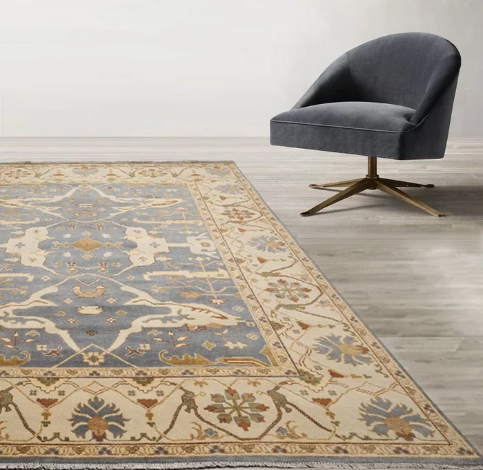 Muted Turkish Oushak Hand Knotted Wool Area Rug Blue 9’1″ x 11’10”