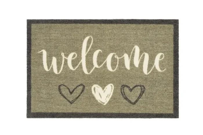My Mat Nylon Indoor Pattern My Welcome Hearts Sage