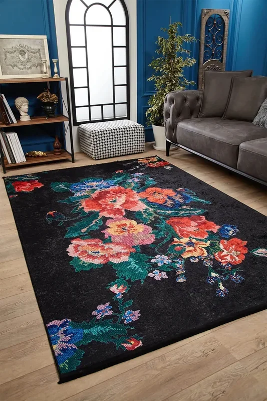 Natasha Turkish Karabagh Rose Black Rug