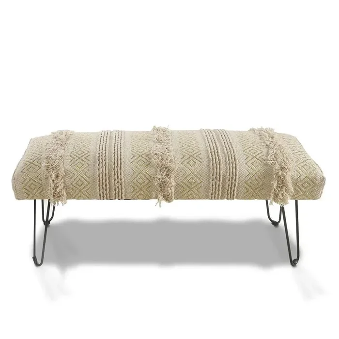 Natural and Gold Tufted Geometric 99013NTG Indoor Bench