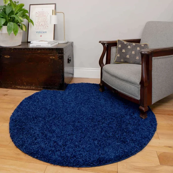 Navy Blue Shaggy Circle Rug