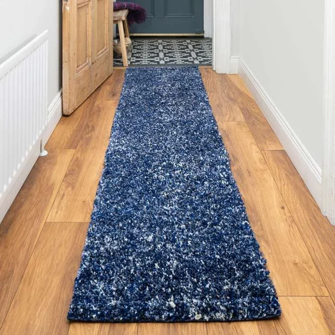 Navy Mottled Shaggy Hall Runner Rug
