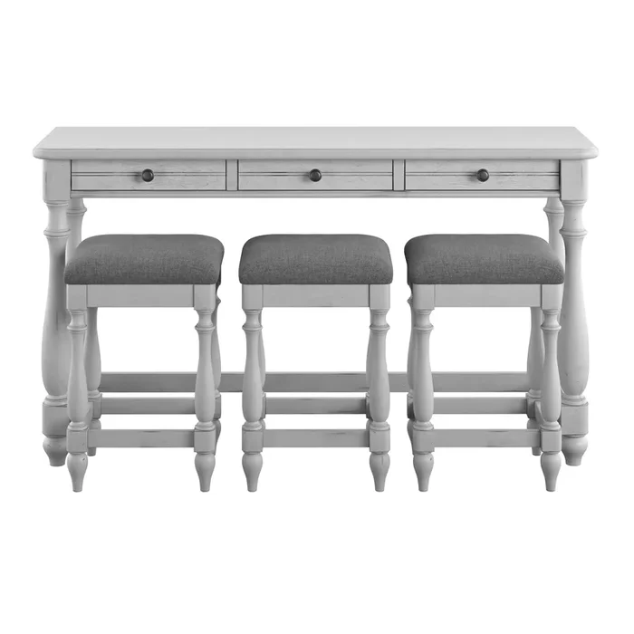 New Haven Sofa Table With Three Stools Oyster Shell