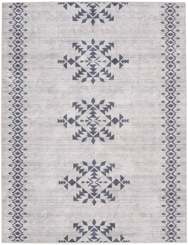 Nicole Curtis Machine Washable Series 1 SR109 Ivory Charcoal Contemporary Power-loomed Rug