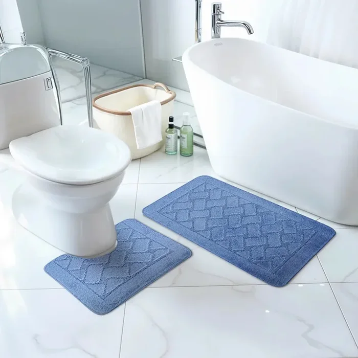 NILAH Piece Machine Washable Non-Slip Blue Bathroom Rug Set Blue