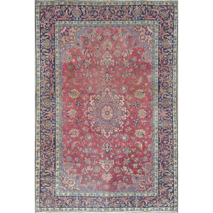 One Of The Kind Hand-Knotted Persian Wool Rug _ Luxurious Vintage Design, 10’3″ x 7’1″, Artisan Crafted