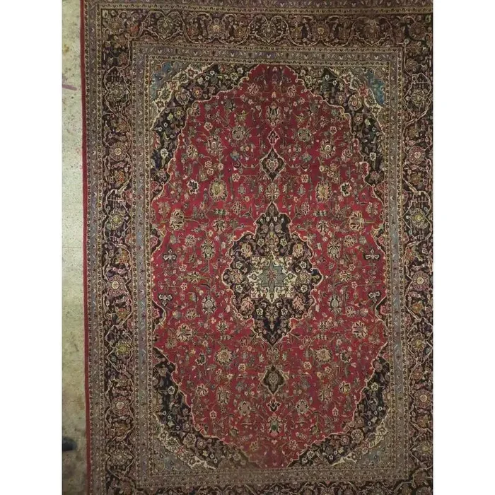 One Of The Kind Hand-Knotted Persian Wool Rug _ Luxurious Vintage Design, 12’7″ X 9’11”, Artisan Crafted